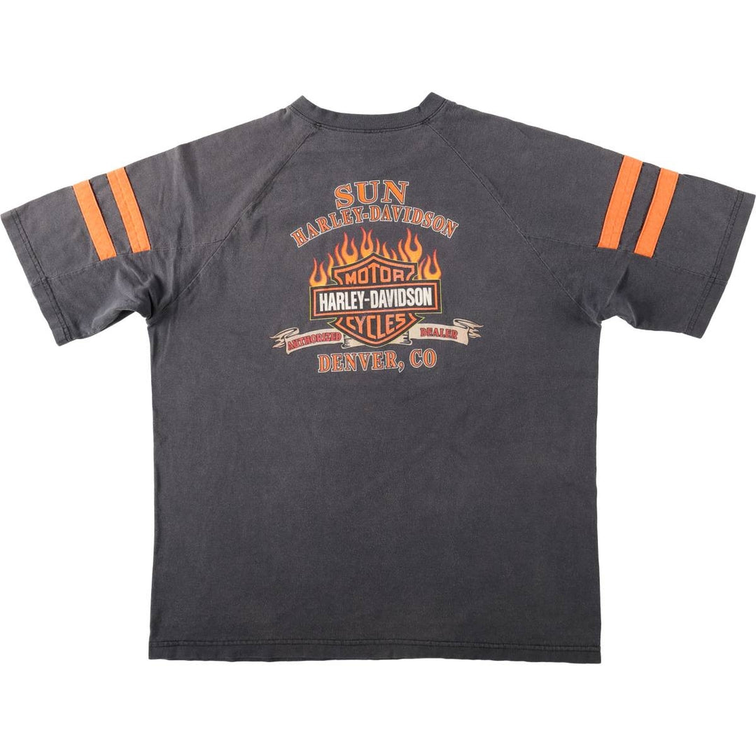 2000'S Harley-Davidson Fire Pattern Motorcycle T-Shirt, Men's Size XL (approx.) cotton black type Vintage Second Hand