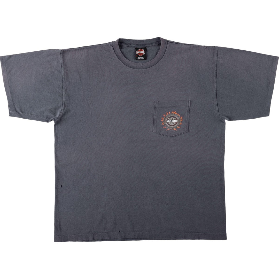 00'S Harley-Davidson Fire Pattern Motorcycle Bike T-Shirt Made in USA Men's XL cotton Charcoal Vintage Second Hand