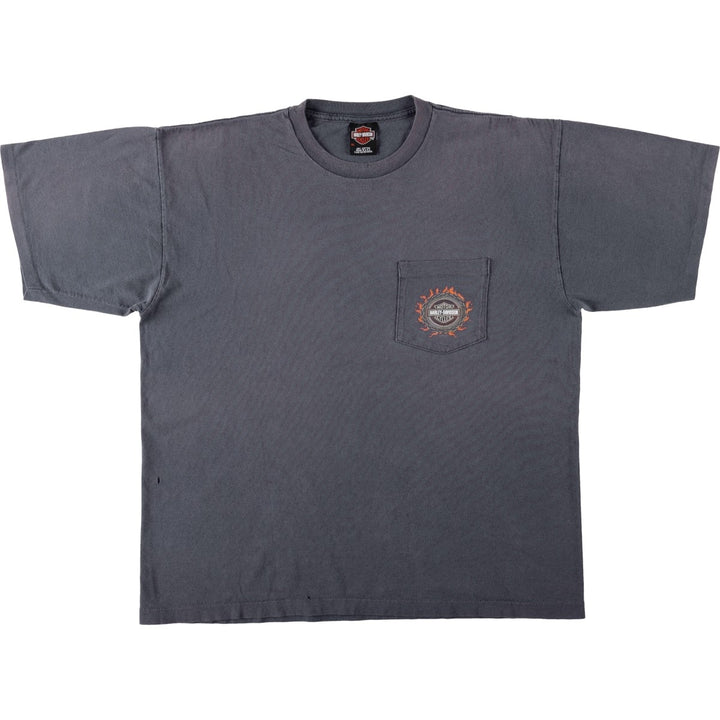 00'S Harley-Davidson Fire Pattern Motorcycle Bike T-Shirt Made in USA Men's XL cotton Charcoal Vintage Second Hand