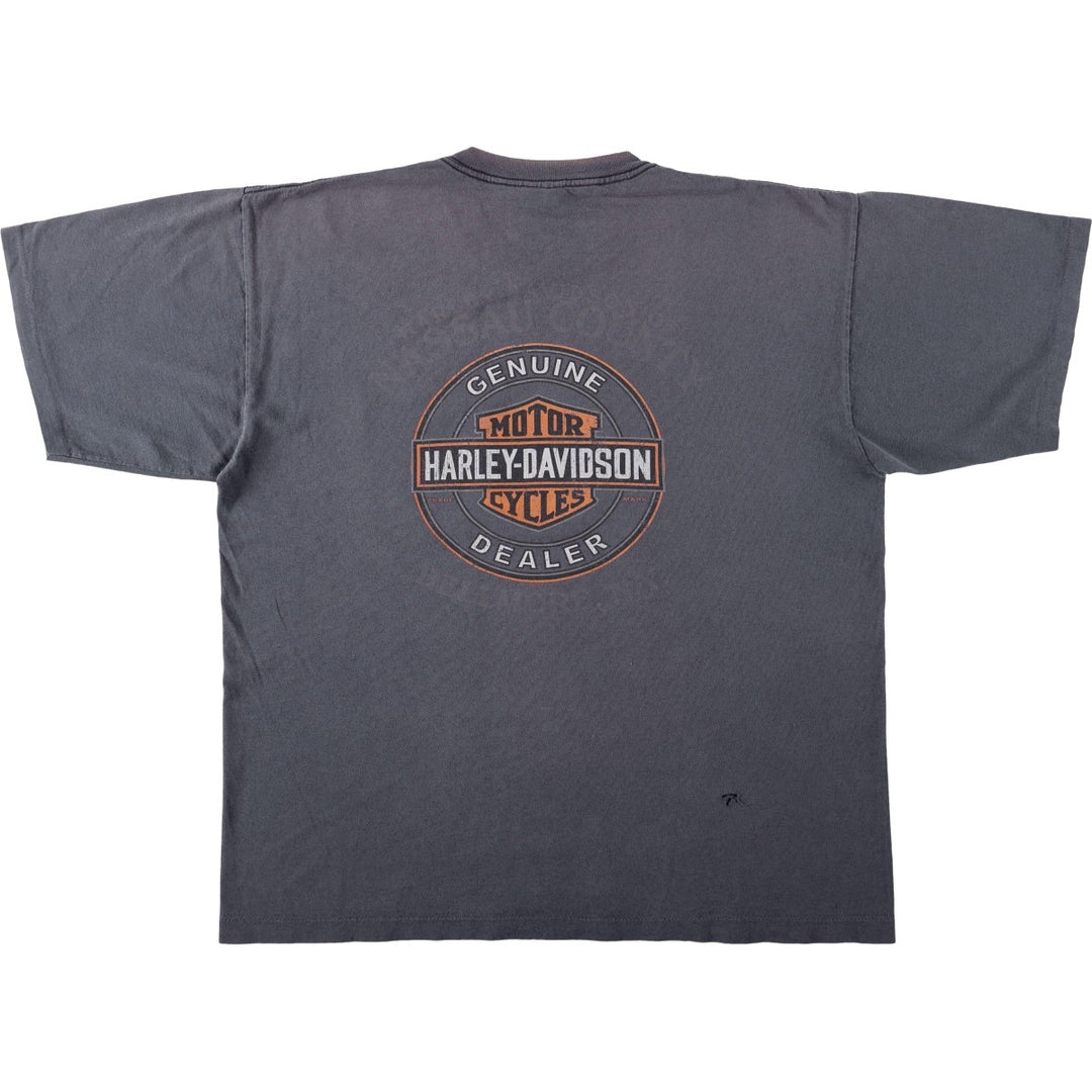 00'S Harley-Davidson Fire Pattern Motorcycle Bike T-Shirt Made in USA Men's XL cotton Charcoal Vintage Second Hand