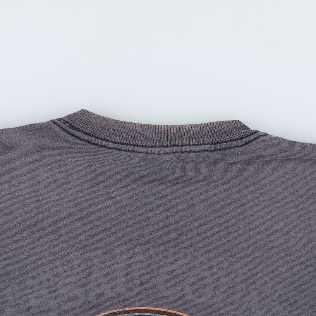 00'S Harley-Davidson Fire Pattern Motorcycle Bike T-Shirt Made in USA Men's XL cotton Charcoal Vintage Second Hand