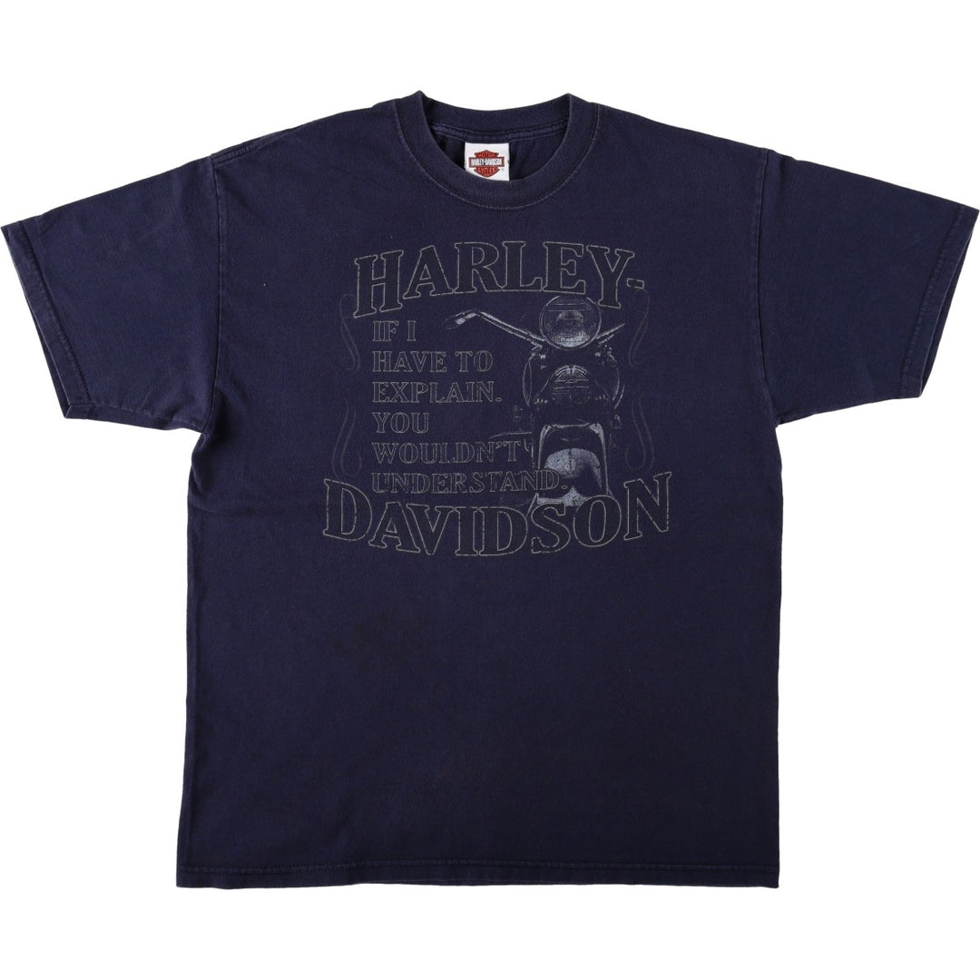 Harley-Davidson Motorcycle Bike T-shirt Made in USA Men's L size cotton black type Vintage Second Hand