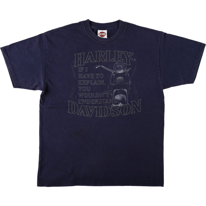 Harley-Davidson Motorcycle Bike T-shirt Made in USA Men's L size cotton black type Vintage Second Hand