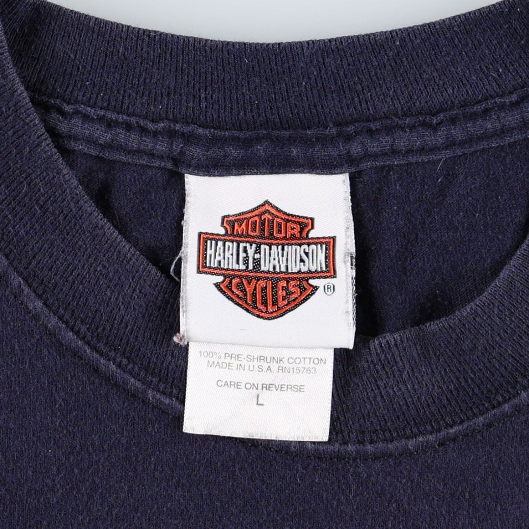 Harley-Davidson Motorcycle Bike T-shirt Made in USA Men's L size cotton black type Vintage Second Hand