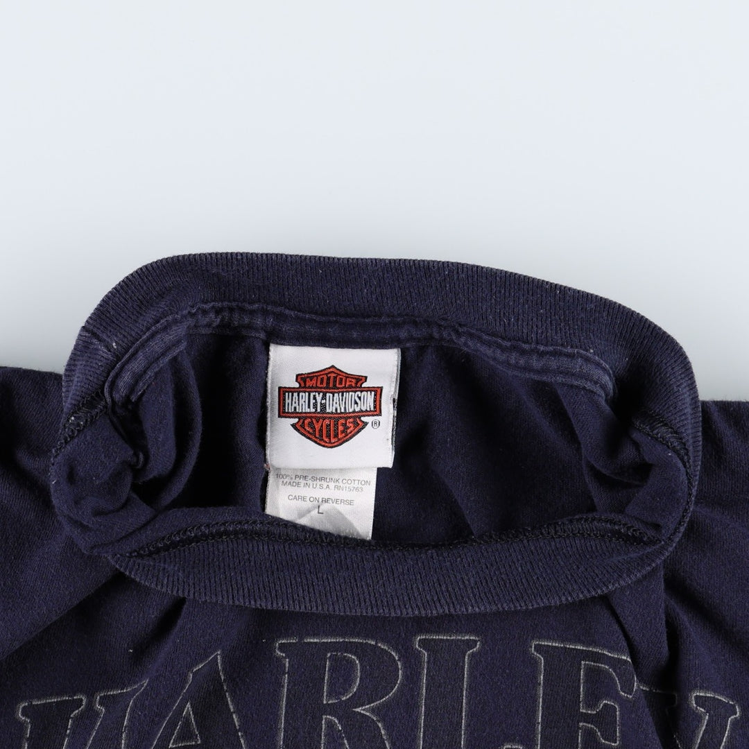 Harley-Davidson Motorcycle Bike T-shirt Made in USA Men's L size cotton black type Vintage Second Hand