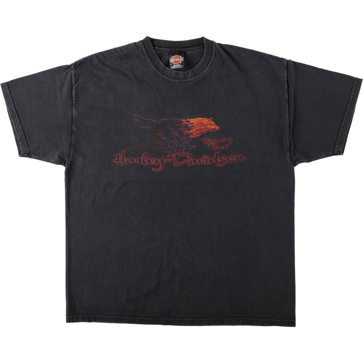 Harley-Davidson Wolf Pattern Motorcycle T-Shirt, Made in USA, Men's Size XL (approx.) cotton black type Vintage Second Hand