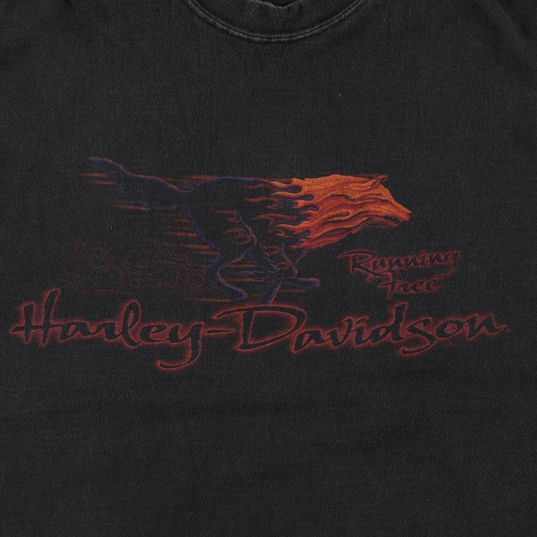 Harley-Davidson Wolf Pattern Motorcycle T-Shirt, Made in USA, Men's Size XL (approx.) cotton black type Vintage Second Hand