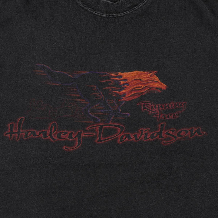 Harley-Davidson Wolf Pattern Motorcycle T-Shirt, Made in USA, Men's Size XL (approx.) cotton black type Vintage Second Hand