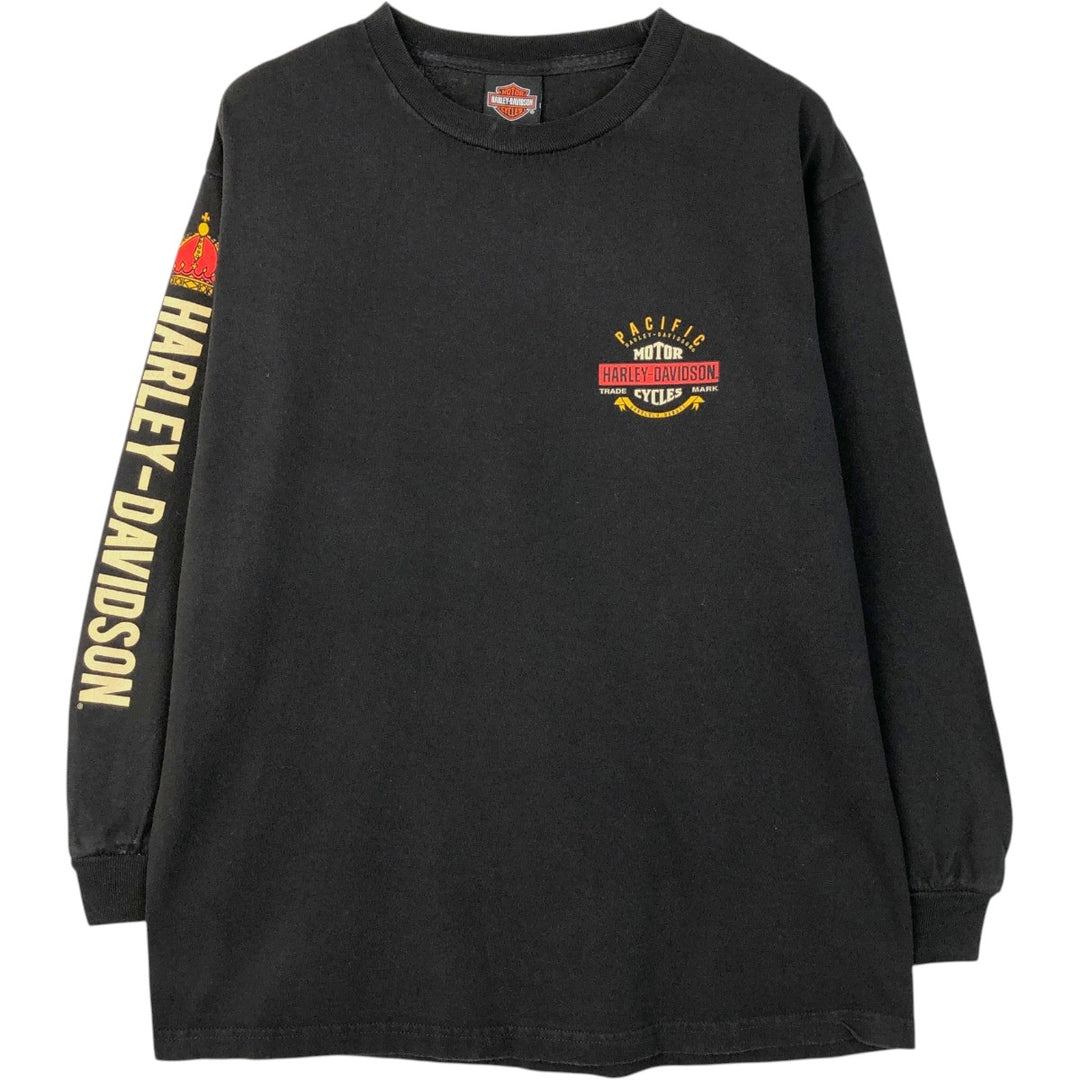 Harley-Davidson Motorcycle Long Sleeve T-Shirt, Men's Size L cotton black type Vintage Second Hand
