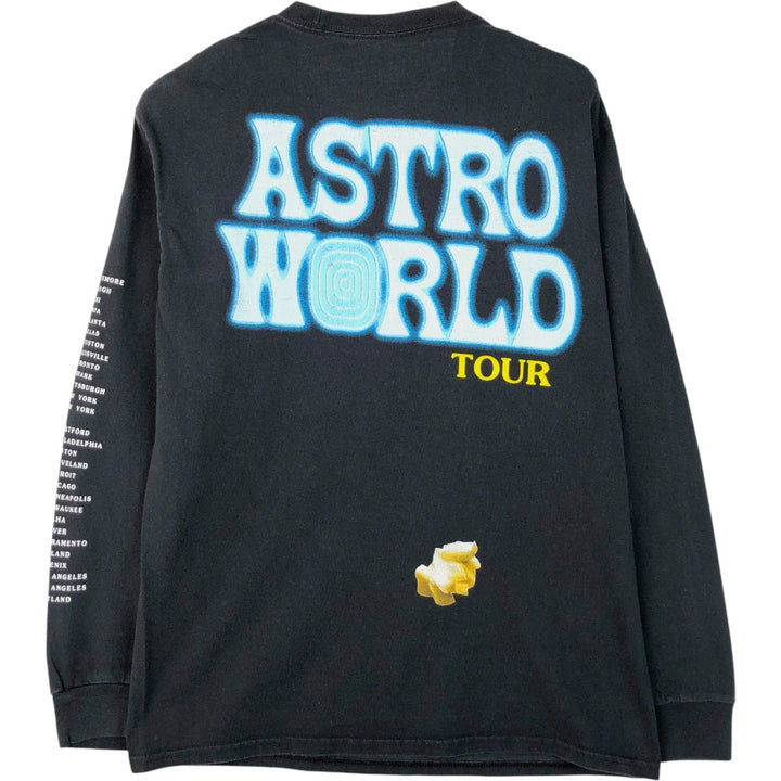 ASTRO WORLD Long-Sleeve Wrap T-Shirt (Men's Size S) cotton black type Vintage Second Hand