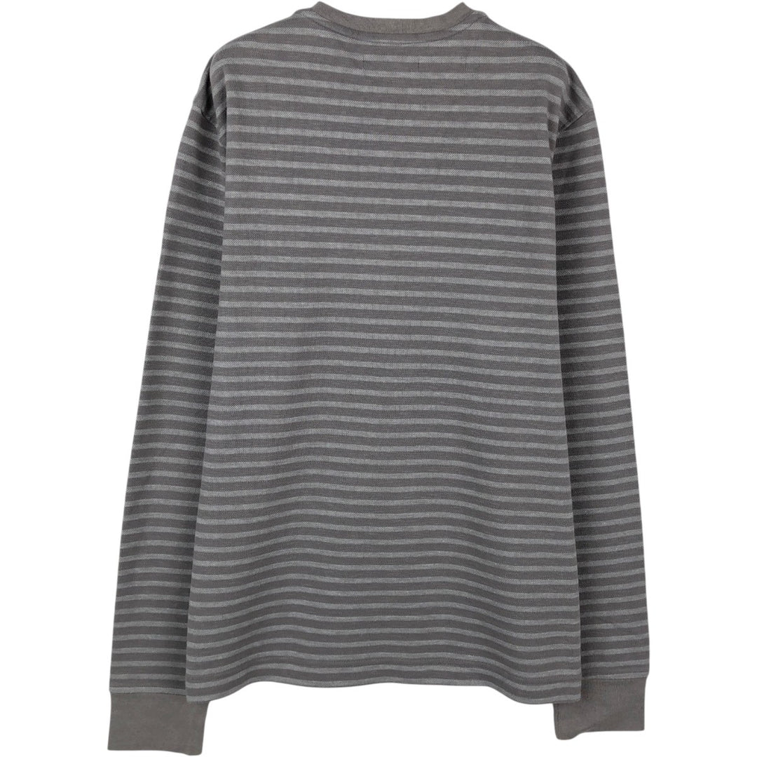 Banana Republic BANANA REPUBLIC Border Pattern Henley Neck Long T-Shirt (Men's Size L) cotton gray type Vintage Second Hand