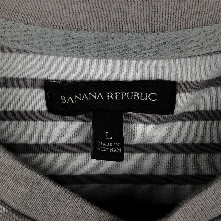 Banana Republic BANANA REPUBLIC Border Pattern Henley Neck Long T-Shirt (Men's Size L) cotton gray type Vintage Second Hand