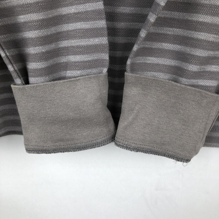 Banana Republic BANANA REPUBLIC Border Pattern Henley Neck Long T-Shirt (Men's Size L) cotton gray type Vintage Second Hand