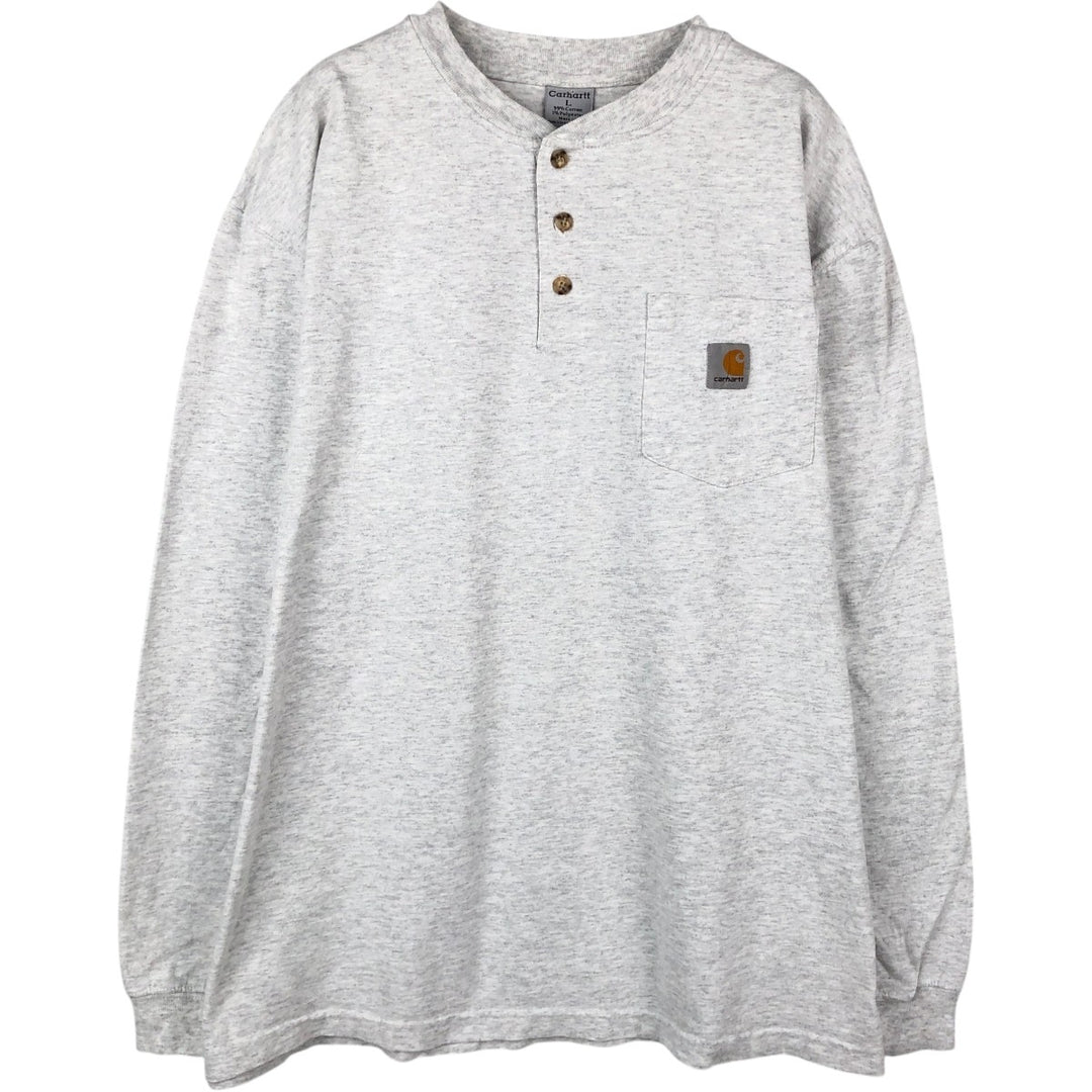 Carhartt Henley neck plain pocket long T-shirt long T men's L size cotton white type Vintage Second Hand