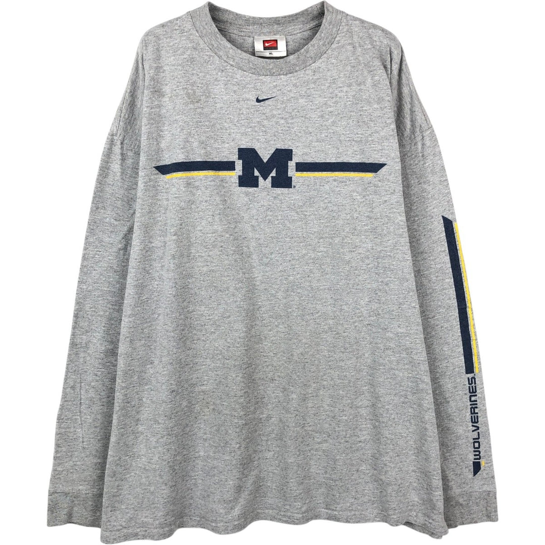 2000'S Nike Team Center Logo College Long-Sleeve T-Shirt (Men's XL equivalent) cotton gray type Vintage Second Hand