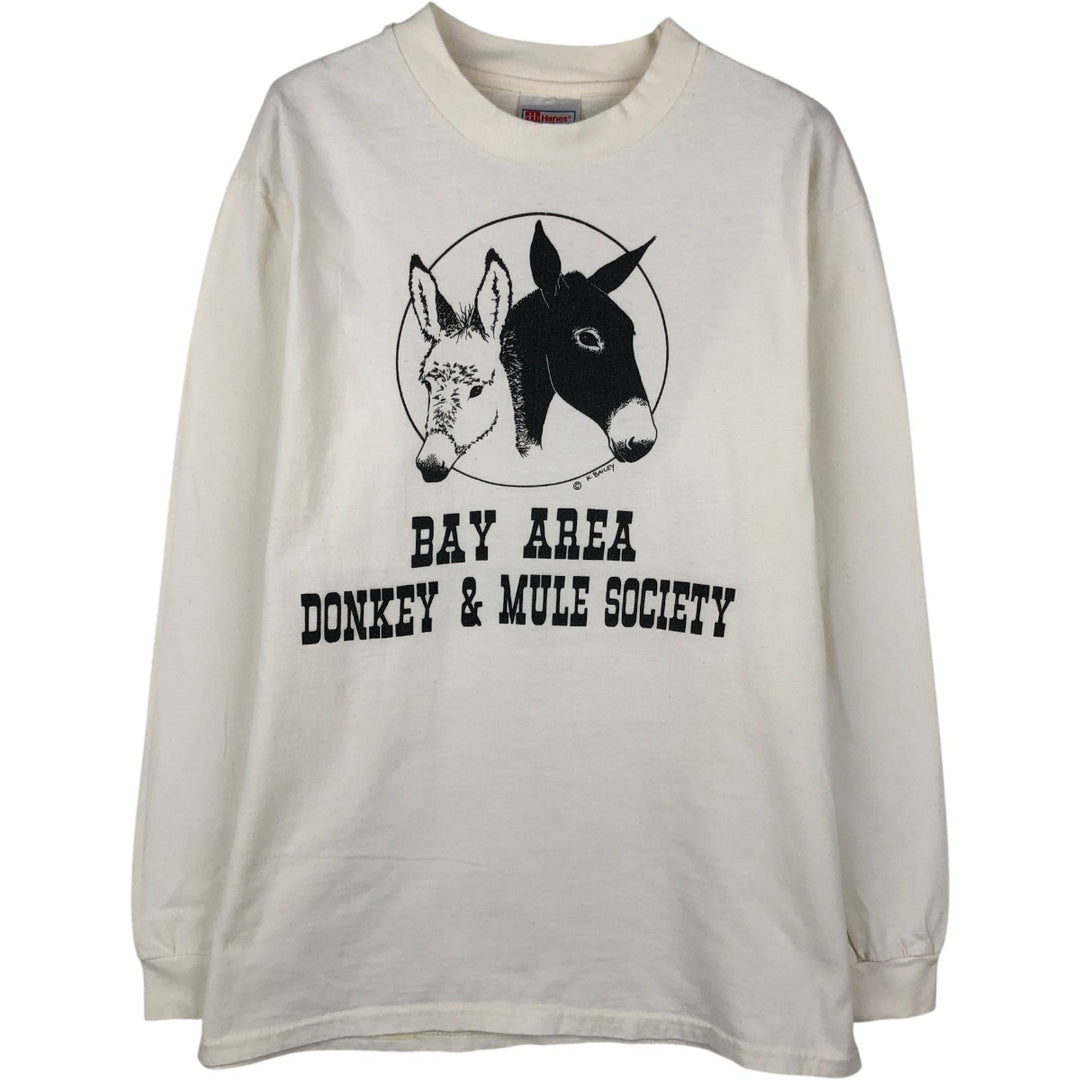 90'S Hanes BEEFY-T Animal Pattern Long-Sleeve T-Shirt, Made in USA, Men's Size M (Equivalent), Vintage cotton white type Vintage Second Hand