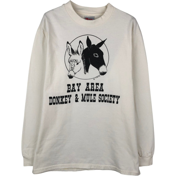 90'S Hanes BEEFY-T Animal Pattern Long-Sleeve T-Shirt, Made in USA, Men's Size M (Equivalent), Vintage cotton white type Vintage Second Hand