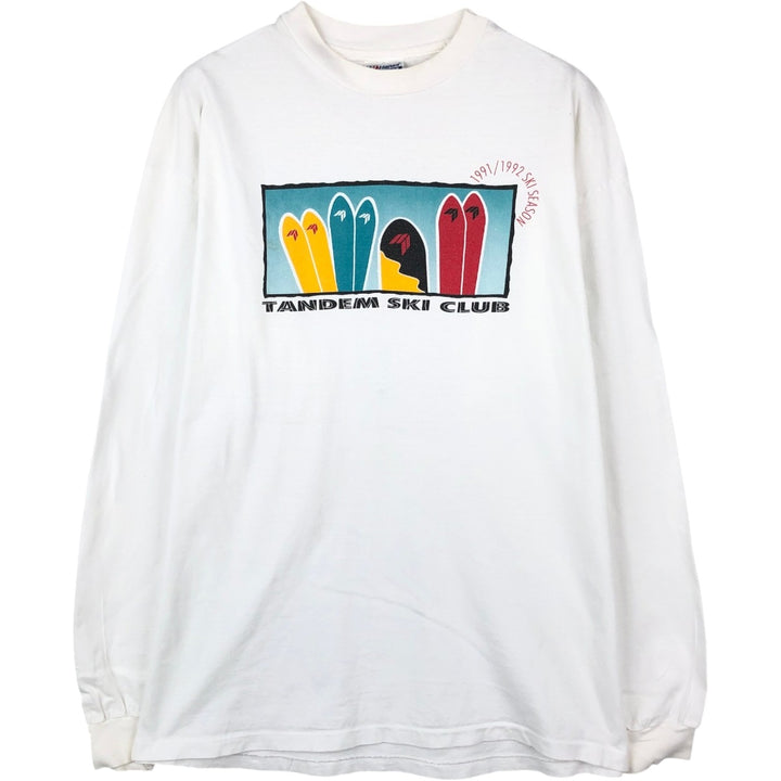 90'S Hanes BEEFY-T Long-Sleeve T-Shirt, Made in USA, Men's XL (approx.), Vintage cotton white type Vintage Second Hand