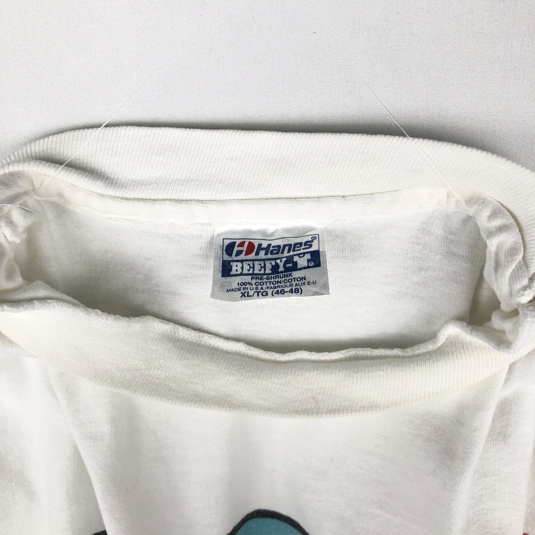 90'S Hanes BEEFY-T Long-Sleeve T-Shirt, Made in USA, Men's XL (approx.), Vintage cotton white type Vintage Second Hand