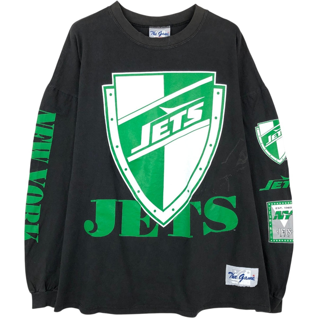 90'S THE GAME NFL NEW YORK JETS Long-Sleeve T-Shirt, Men's XL (approx.), Vintage cotton black type Vintage Second Hand