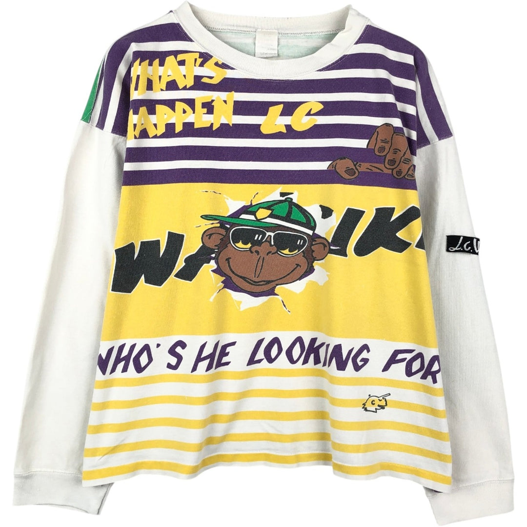 Border Pattern Animal Pattern Long-Sleeve T-Shirt (Men's Size L) cotton white type Vintage Second Hand