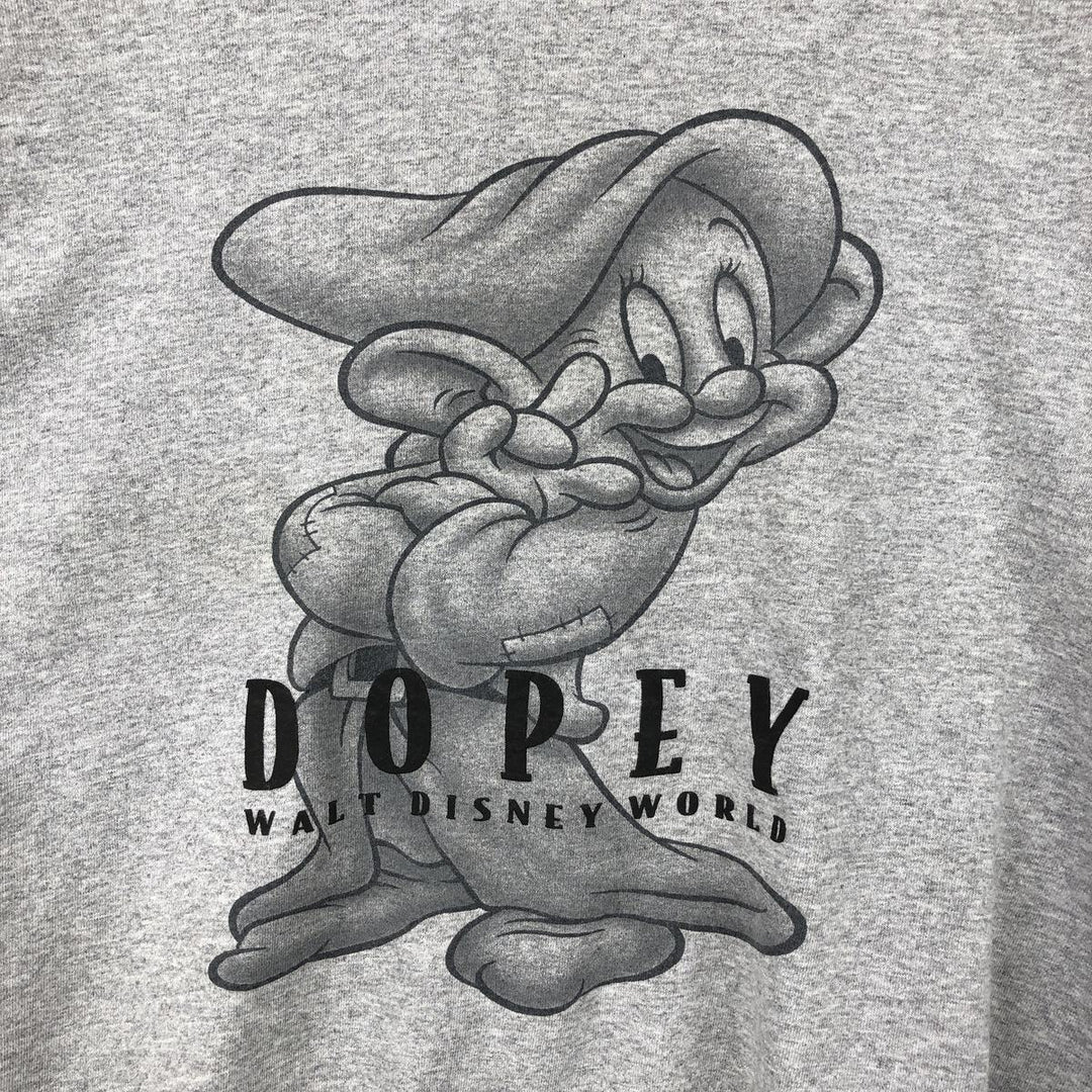 Walt Disney World Snow White DOPEY Character Print Long-Sleeve T-Shirt (Men's Size L) cotton gray type Vintage Second Hand