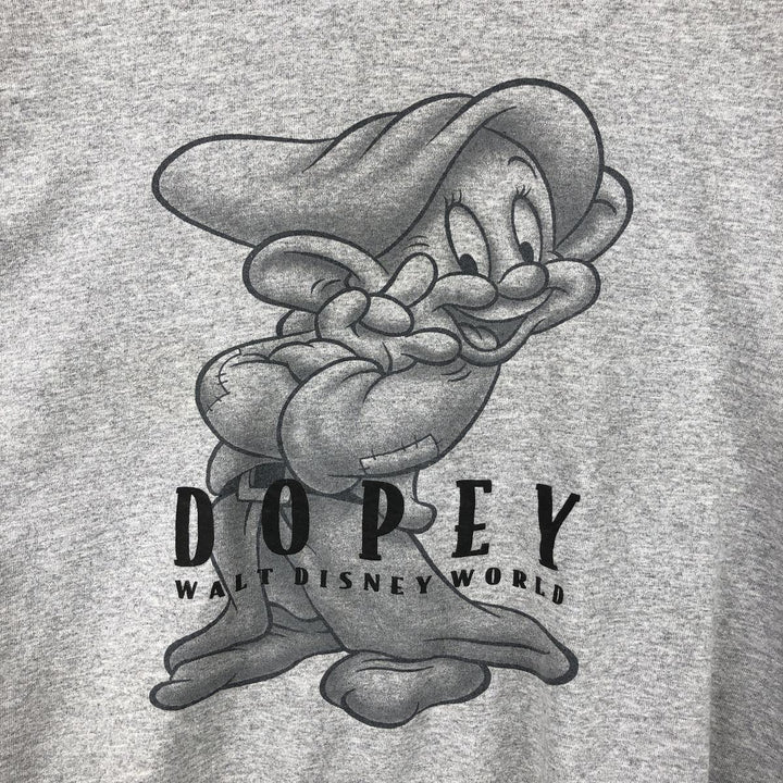 Walt Disney World Snow White DOPEY Character Print Long-Sleeve T-Shirt (Men's Size L) cotton gray type Vintage Second Hand