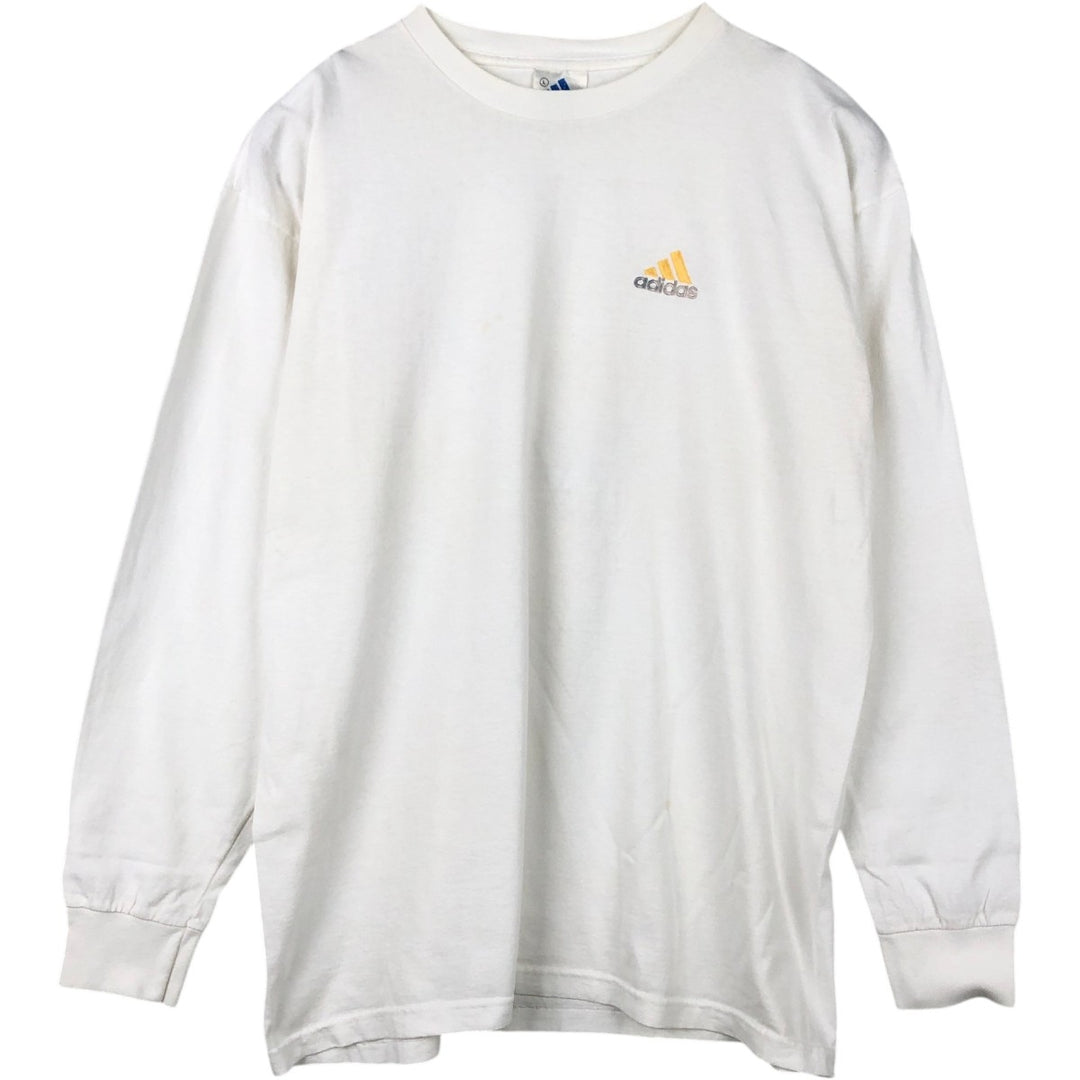 90'S Adidas Long Sleeve T-Shirt, Made in USA, Men's L Size, Vintage cotton white type Vintage Second Hand