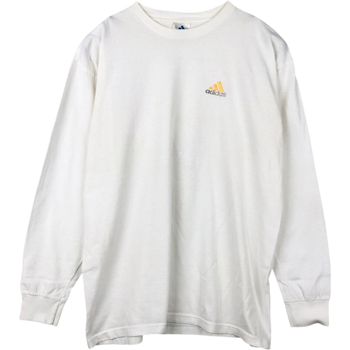 90'S Adidas Long Sleeve T-Shirt, Made in USA, Men's L Size, Vintage cotton white type Vintage Second Hand