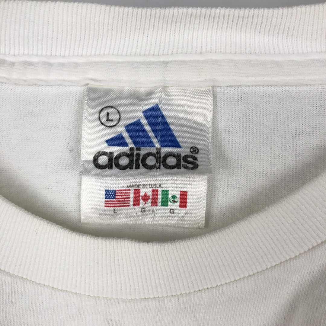 90'S Adidas Long Sleeve T-Shirt, Made in USA, Men's L Size, Vintage cotton white type Vintage Second Hand