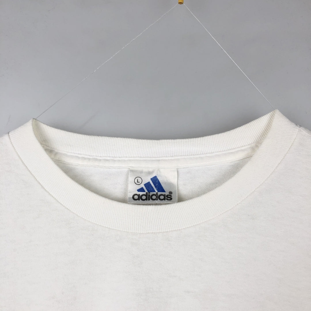 90'S Adidas Long Sleeve T-Shirt, Made in USA, Men's L Size, Vintage cotton white type Vintage Second Hand