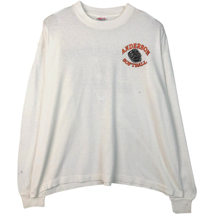 90'S Tee Jays HEF-T Long-Sleeve T-Shirt, Made in USA, Men's XL Equivalent, Vintage cotton white type Vintage Second Hand