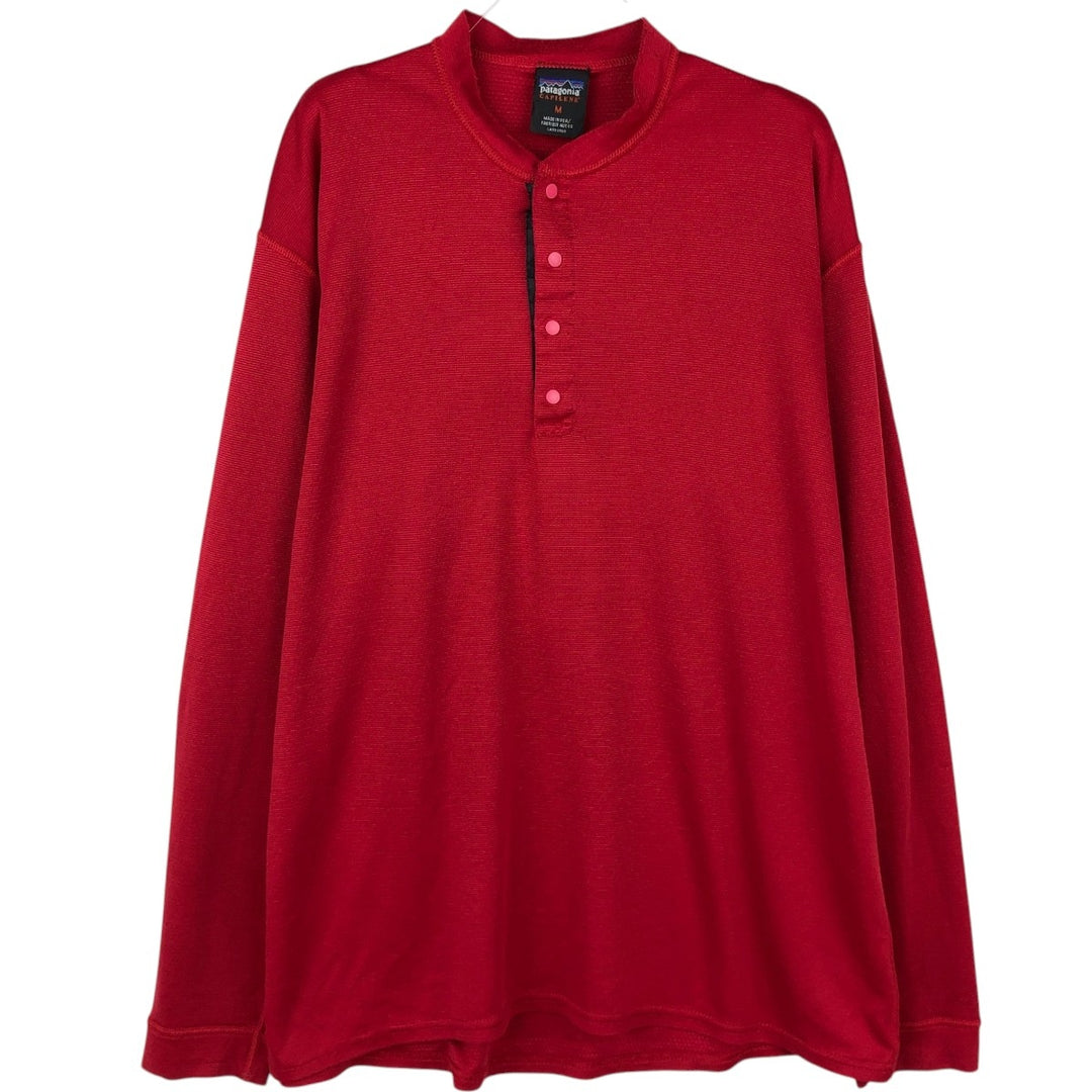 1990'S Patagonia Capilene Henley Neck Long-Sleeve T-Shirt, Made in USA, Men's Size M (Equivalent), Vintage polyester red type Vintage Second Hand