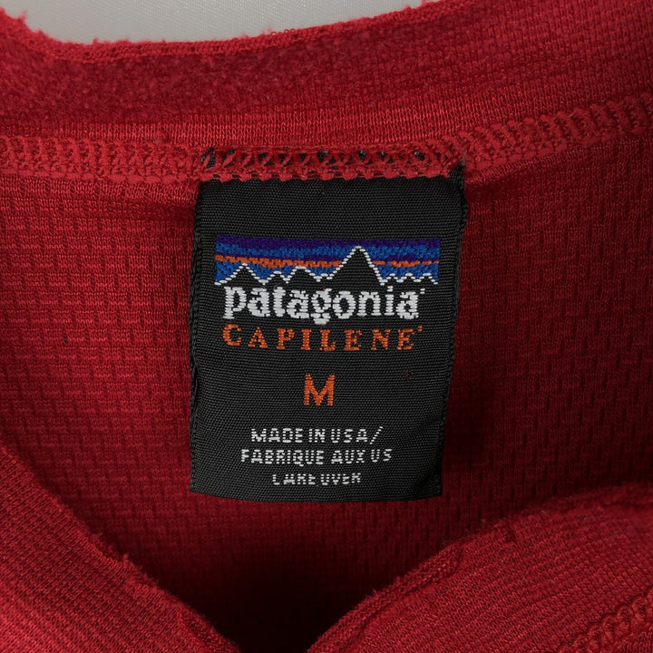 1990'S Patagonia Capilene Henley Neck Long-Sleeve T-Shirt, Made in USA, Men's Size M (Equivalent), Vintage polyester red type Vintage Second Hand