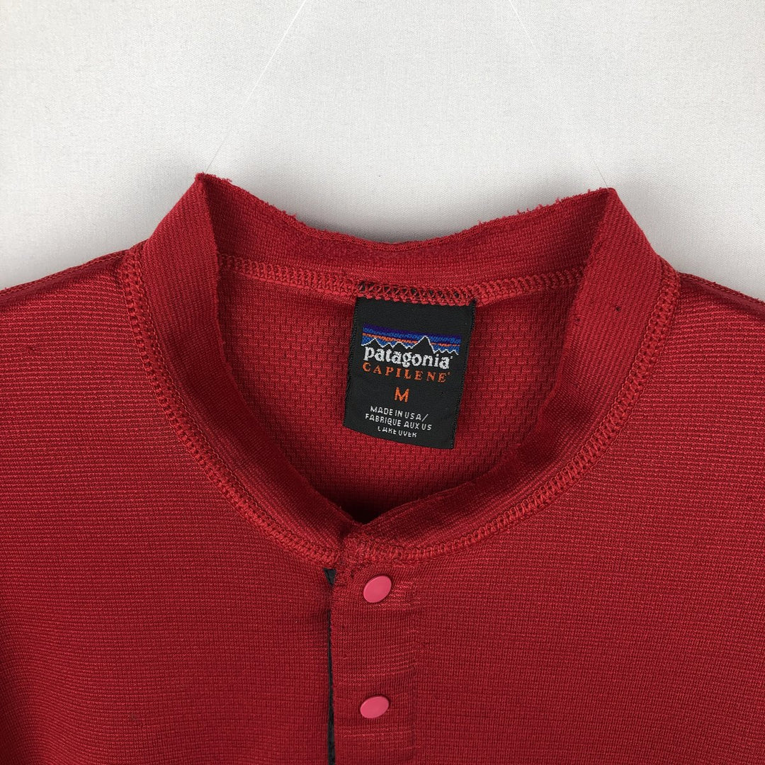 1990'S Patagonia Capilene Henley Neck Long-Sleeve T-Shirt, Made in USA, Men's Size M (Equivalent), Vintage polyester red type Vintage Second Hand