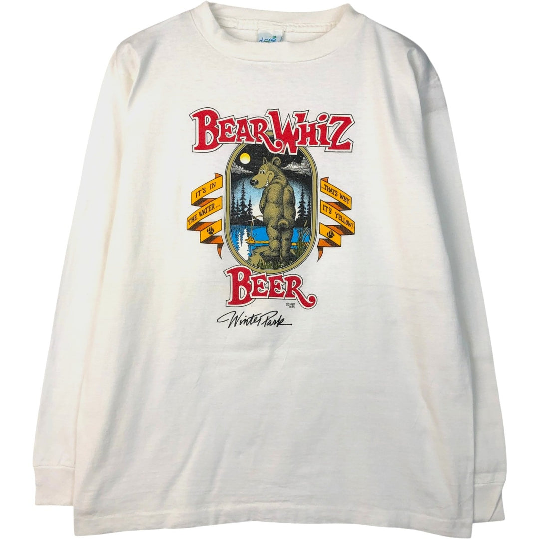 80'S ALORE Advertising Long-Sleeve T-Shirt, Made in USA, Men's Size L (Equivalent), Vintage cotton white type Vintage Second Hand