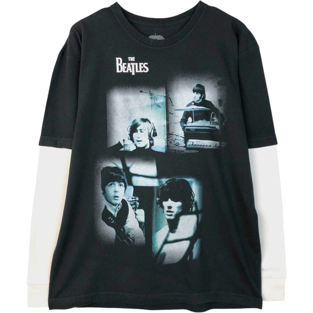 THE BEATLES Layered Long-Sleeve T-Shirt (Men's Size L) cotton black type Vintage Second Hand
