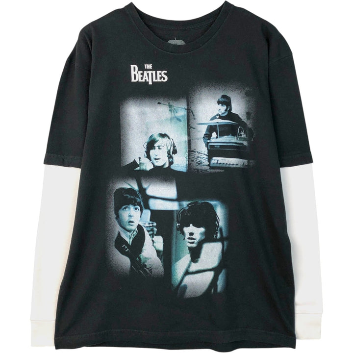THE BEATLES Layered Long-Sleeve T-Shirt (Men's Size L) cotton black type Vintage Second Hand