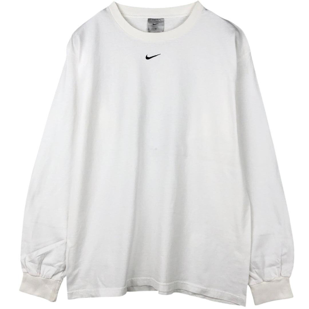 Nike Center Logo Long-Sleeve T-Shirt, Made in USA, Men's Size M (approx.) cotton white type Vintage Second Hand