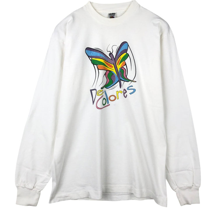 90'S Fruit of the Loom Long-Sleeve T-Shirt, Men's Size L (Equivalent), Vintage cotton white type Vintage Second Hand