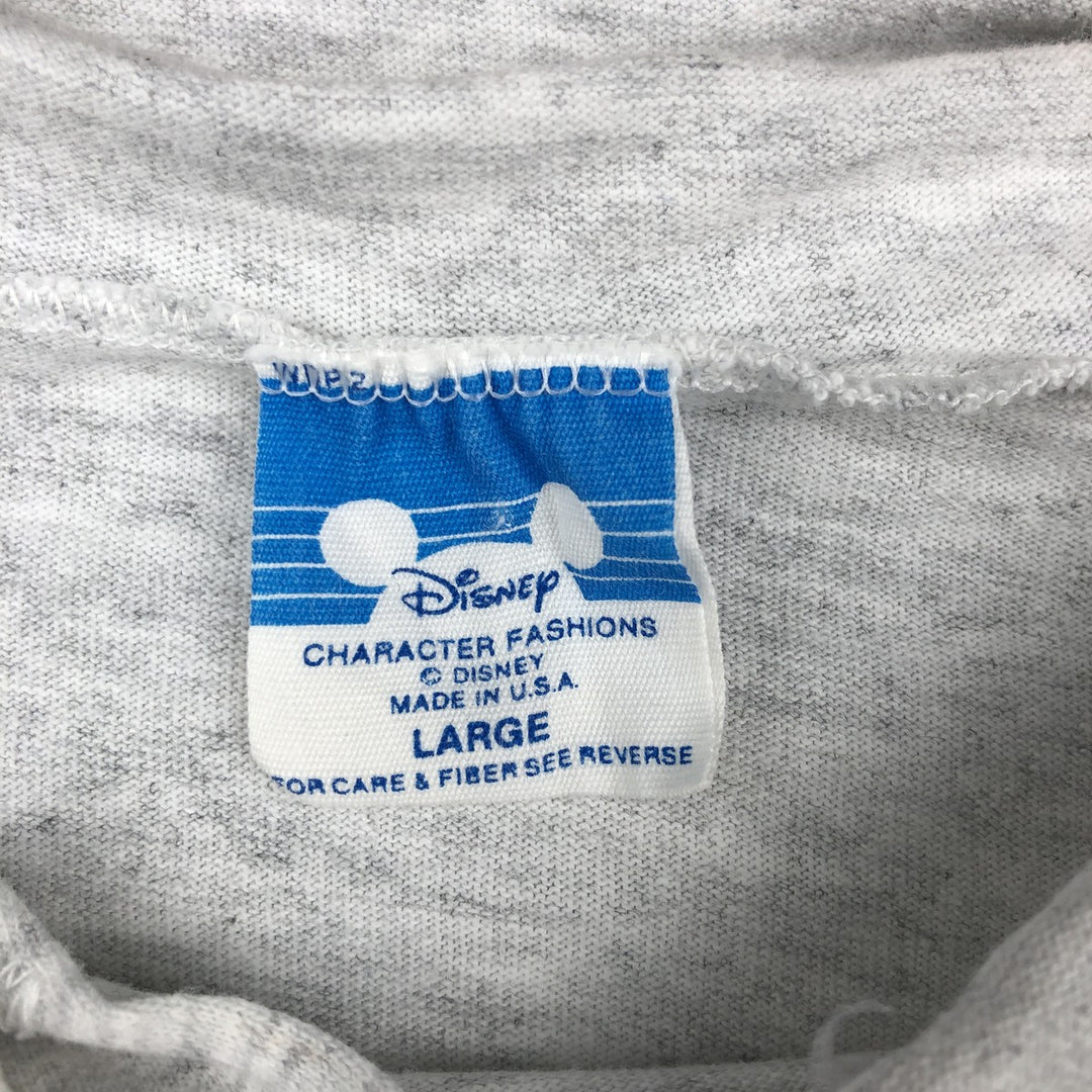 80'S Disney Mickey Mouse Hooded Character Print Long-Sleeve T-Shirt, Made in USA, Men's Size L (Equivalent), Vintage cotton pale white type Vintage Second Hand