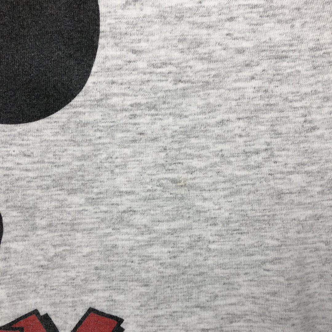 80'S Disney Mickey Mouse Hooded Character Print Long-Sleeve T-Shirt, Made in USA, Men's Size L (Equivalent), Vintage cotton pale white type Vintage Second Hand