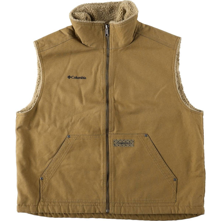 2000'S Columbia TIMBER GRIT Duck Vest, Men's Size XL (approx.) cotton Khaki type beige Vintage Second Hand