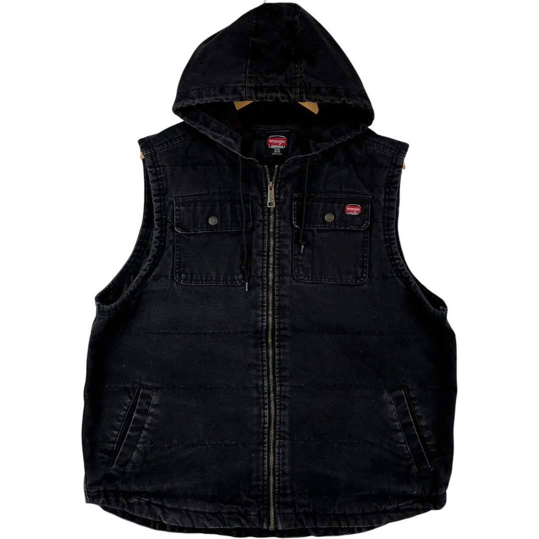 Wrangler WORK WEAR Hooded Padded Duck Vest, Men's Size XL (approx.) cotton black type Vintage Second Hand