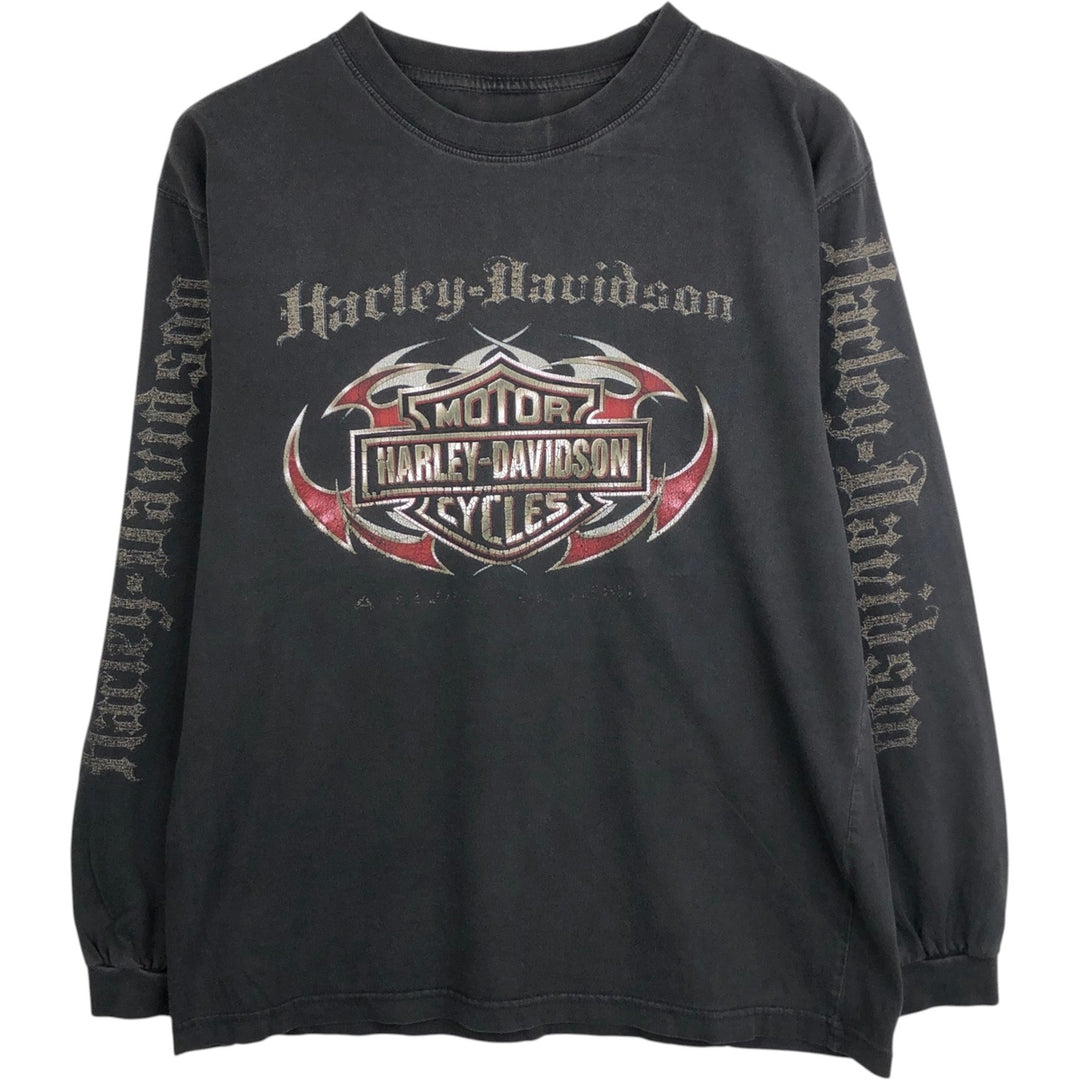 Harley-Davidson Motorcycle Long Sleeve T-Shirt, Men's Size Medium cotton black type Vintage Second Hand