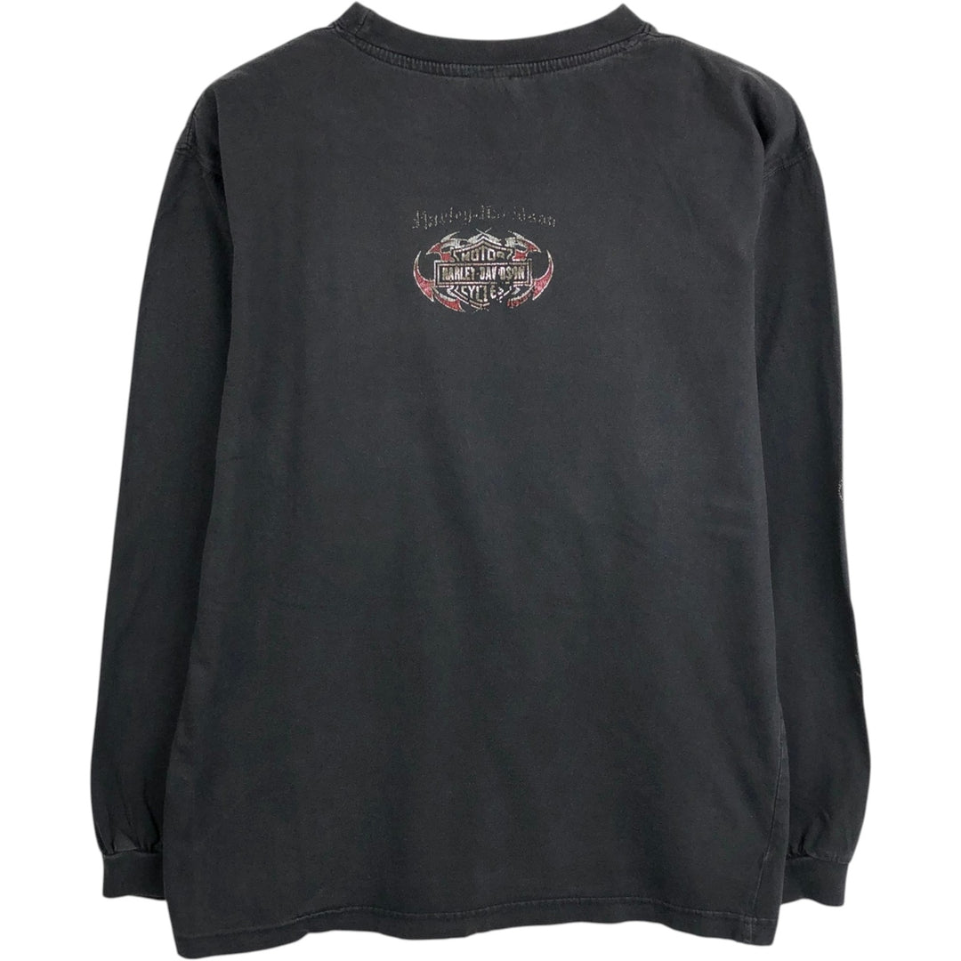 Harley-Davidson Motorcycle Long Sleeve T-Shirt, Men's Size Medium cotton black type Vintage Second Hand