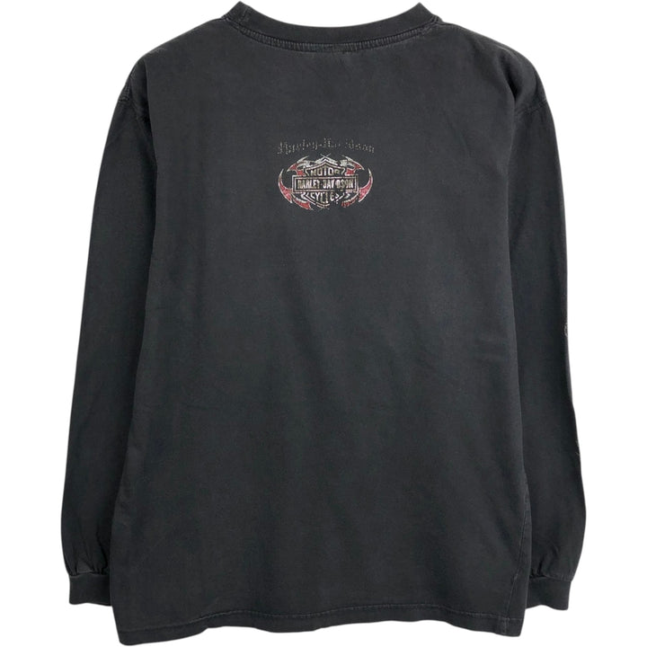 Harley-Davidson Motorcycle Long Sleeve T-Shirt, Men's Size Medium cotton black type Vintage Second Hand