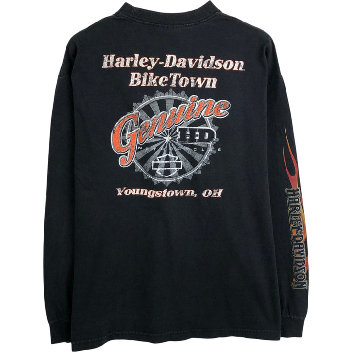 Harley-Davidson Fire Pattern Eagle Design Motorcycle Long-Sleeve T-Shirt (Men's XL equivalent) cotton black type Vintage Second Hand