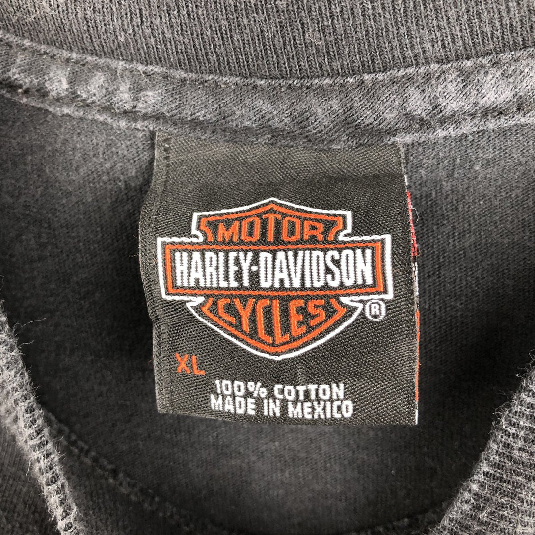 Harley-Davidson Fire Pattern Eagle Design Motorcycle Long-Sleeve T-Shirt (Men's XL equivalent) cotton black type Vintage Second Hand
