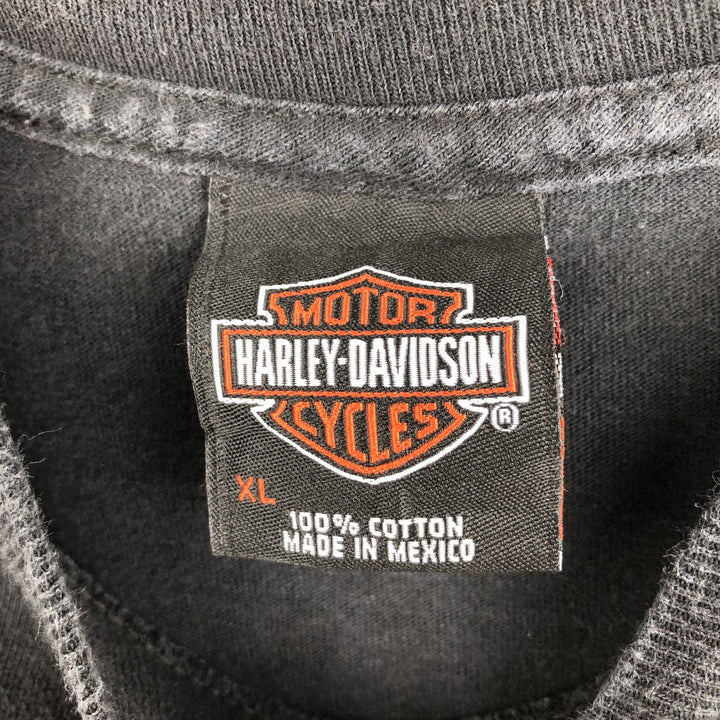 Harley-Davidson Fire Pattern Eagle Design Motorcycle Long-Sleeve T-Shirt (Men's XL equivalent) cotton black type Vintage Second Hand
